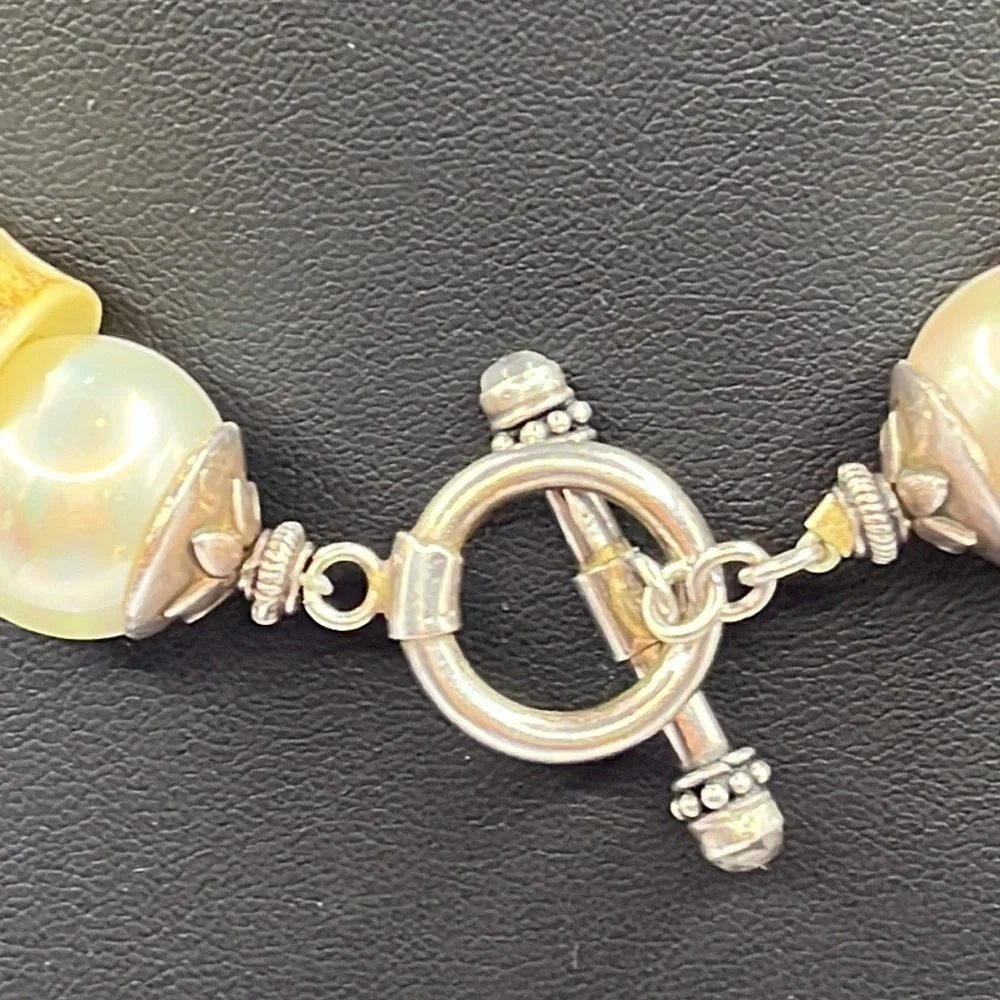 Sterling Silver Pearl and Bone Vintage unique choker necklace Toggle  Oversized